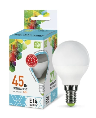 Лампа светодиодная LED-ШАР-standard 5Вт 230В Е14 4000К 450Лм  ASD