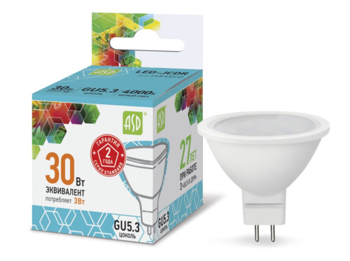 Лампа светодиодная LED-JCDR-standard 3Вт 230В GU5.3 4000К 270Лм  ASD