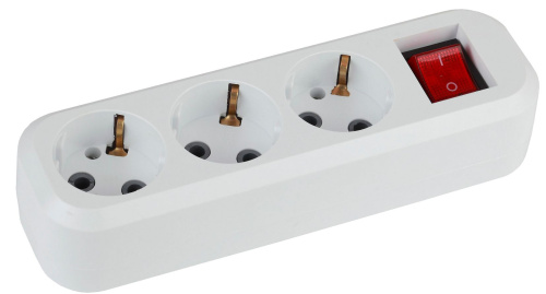 Колодка ЭРА KX-3es 3 розетки с заземлением с выключателем белая