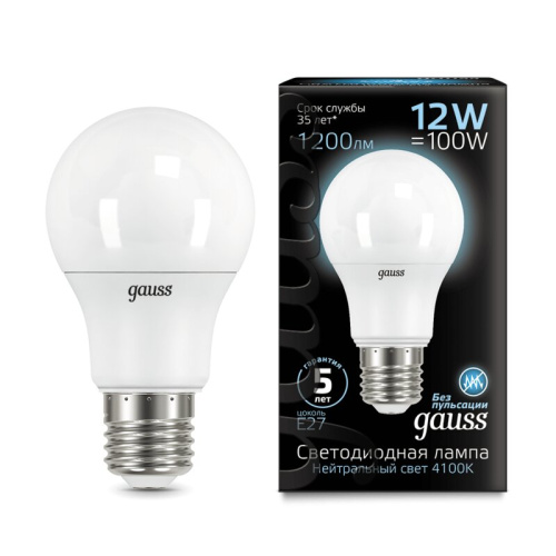 Лампа Gauss LED A60 globe 12W E27 4100K 1/10/50