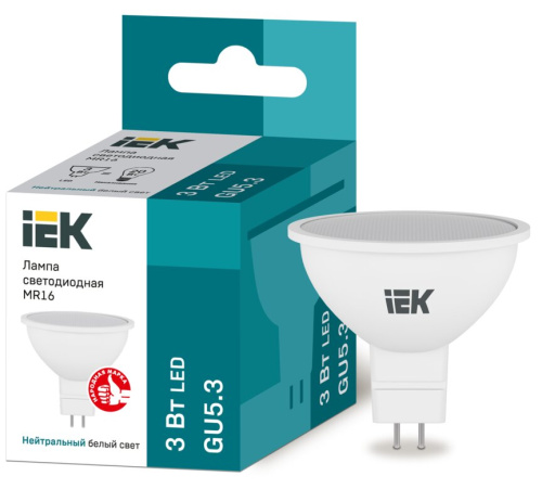 Лампа светодиодная ECO MR16 софит 3Вт 230В 4000К GU5.3 IEK