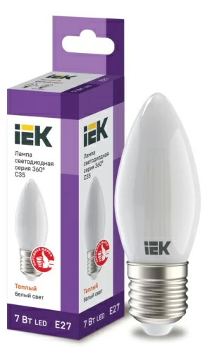 Лампа светодиодная C35 свеча матов. 7Вт 230В 3000К E27 серия 360° IEK