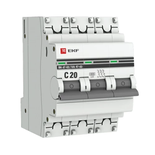 Автоматический выключатель 3P 20А (C) 6кА ВА 47-63 EKF PROxima