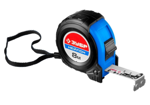Рулетка ЗУБР "Нейлон", обрезиненный корпус, 8мх25мм