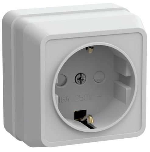 Розетка 1-местная с з/к с защитными шторками для открытой установки 16А РСш20-3-ОБ белый OKTAVA