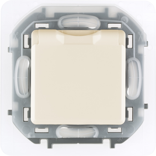 Розетка 1-местная с заземлением с защитными шторками и крышкой 16А IP44 слоновая кость INSPIRIA