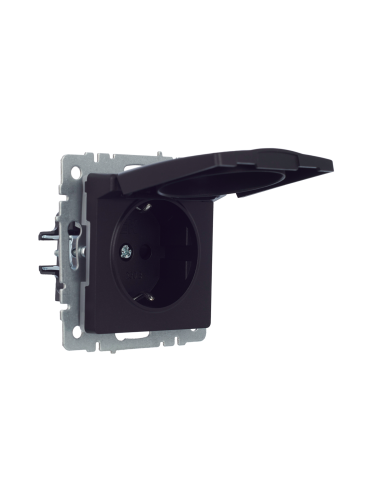 Розетка 1-местная с заземлением с защитными шторками и крышкой 16А IP44 РСбш10-3-44-БрЧ черный BRITE