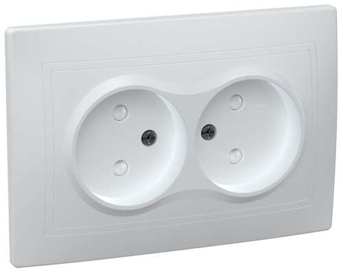Розетка 2-местная без заземления с защитными шторками 10А РСш12-2-КБ белый KVARTA GENERICA