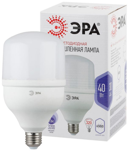 Лампа светодиодная POWER ЭРА STD LED T120-40W-6500-E27 40Вт колокол холодный дневной свет Е27