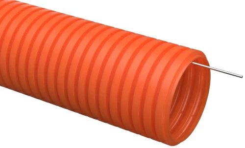 Труба гофрированная ПНД тяжёлая 750 Н безгалогенная (HF) оранжевая с/з d16 мм (100м) Промрукав
