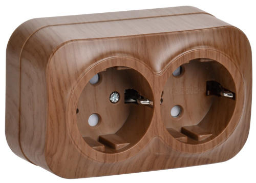 Розетка 2-местная для открытой установки с заземлением с защитными шторками 16А РСш22-3-ХД дуб GLORY