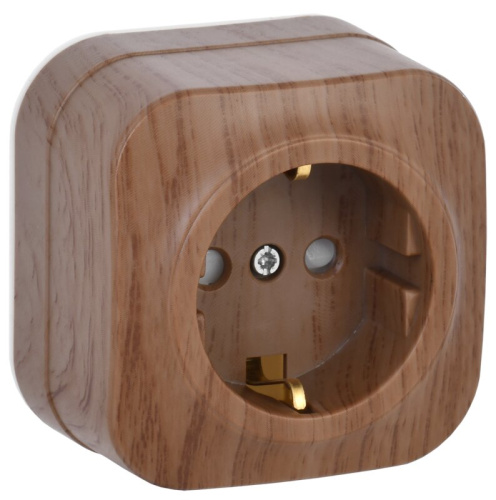 Розетка 1-местная для открытой установки с заземлением с защитными шторками 16А РСш20-3-ХД дуб GLORY