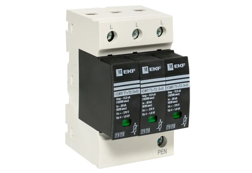 Устройство защиты от импульсных перенапряжений Т1+Т2; Iimp-12,5kA; In-20kA; Uc-275В; 3+0 EKF
