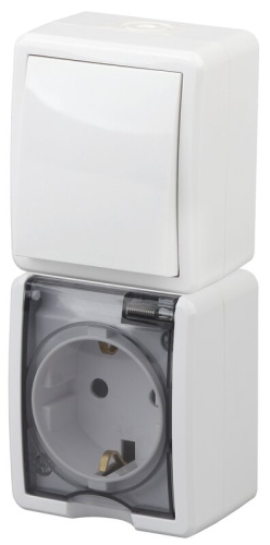 Блок розетка с выключателем ЭРА Эксперт 11-7407-01 IP54 16A-10AX-250В ОУ белый