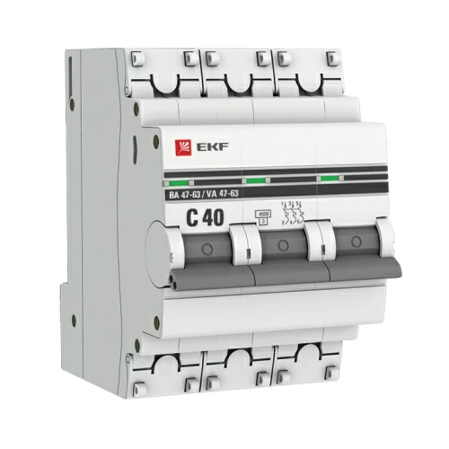 Автоматический выключатель 3P 40А (B) 4,5kA ВА 47-63 EKF PROxim