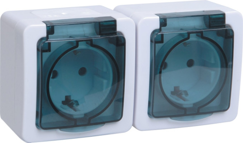 Розетка 2-местная для открытой установки РСб22-3-ГПБд с з/к IP54 ГЕРМЕС PLUS (цвет крышки: дымчатый)