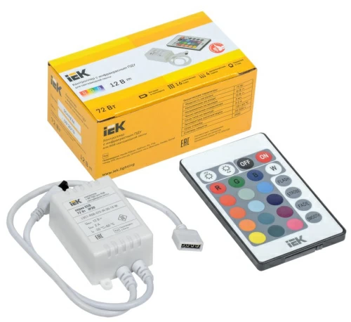 Контроллер с ПДУ ИК RGB 3 канала 12В 2А 72Вт IEK