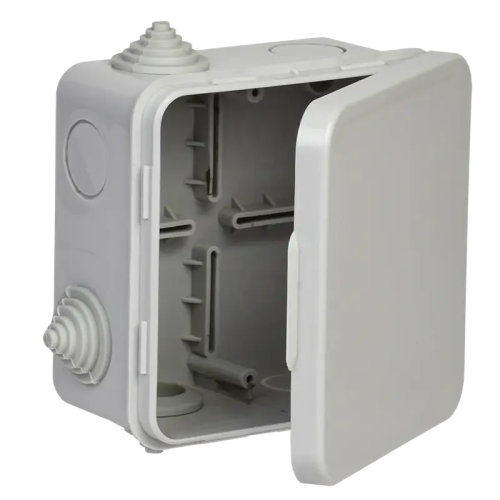 Коробка распаячная КМ для открытой проводки с откидной крышкой 100х100х50мм IP54 4 гермоввода (7035)