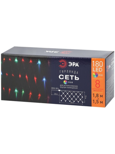 Светодиодная новогодняя гирлянда ЭРА ENIS-01R сеть 1,8мХ1,5м RGB