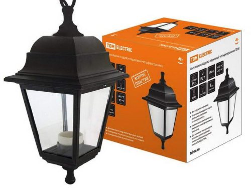 Светильник садово-парковый НСУ 04-60-001 четырехгранник, подвес, пластик, черный TDM