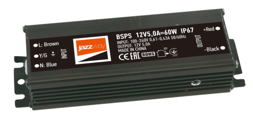 Блок питания (драйвер) BSPS  12V5,00A= 60W IP67 5 л.гар. Jazzway