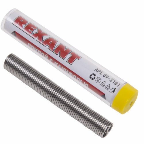 Припой с канифолью ПОС-61, 10г, Ø1мм, (олово 61%, свинец 39%), колба REXANT