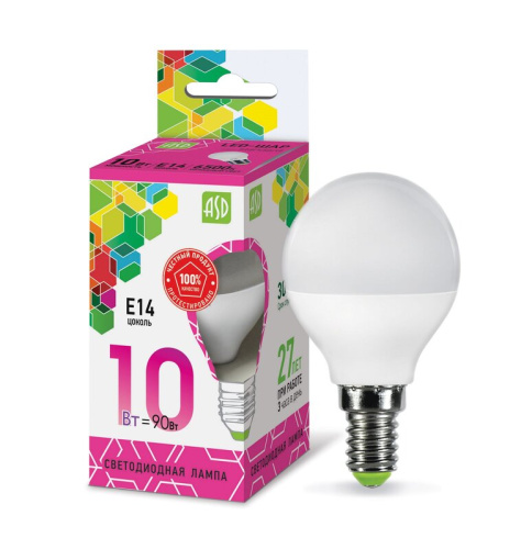 Лампа светодиодная LED-ШАР-standard 10Вт 230В Е14 6500К 900Лм  ASD
