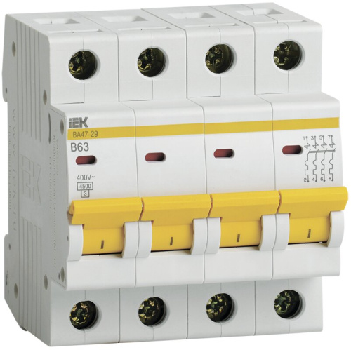 Автоматический выключатель ВА47-29 4P B 63А 4,5кА KARAT IEK