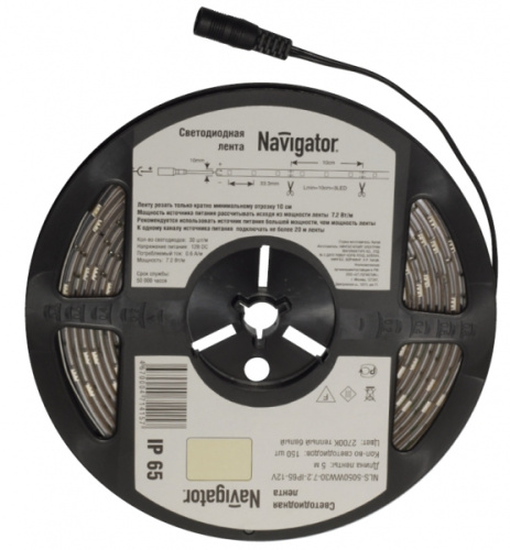 Светодиодная лента Navigator NLS-5050WW30-7.2-IP20-12V R5 тепл. белый