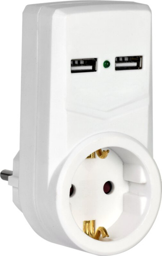 Адаптер Т-01/01 1 место с заземлением 16А 2хUSB 2,1A белый IEK