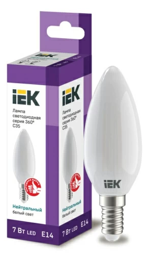 Лампа светодиодная C35 свеча матов. 7Вт 230В 4000К E14 серия 360° IEK