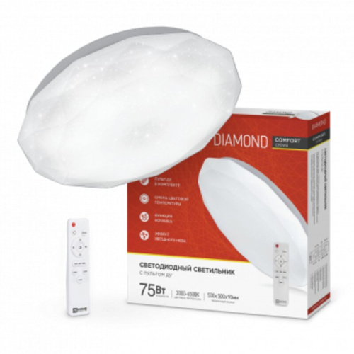 Светильник светодиодный COMFORT DIAMOND 75Вт 230В 3000-6500K 6000Лм 500x105мм с пультом ДУ IN HOME
