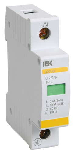 Ограничитель импульсного перенапряжения ОПС1-D 1P In=5кА Un=230В Im=10кА KARAT IEK