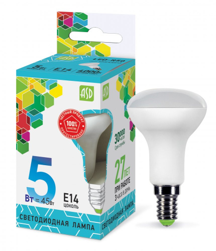 Лампа светодиодная LED-R50-standard 5Вт 230В Е14 4000К 450Лм  ASD
