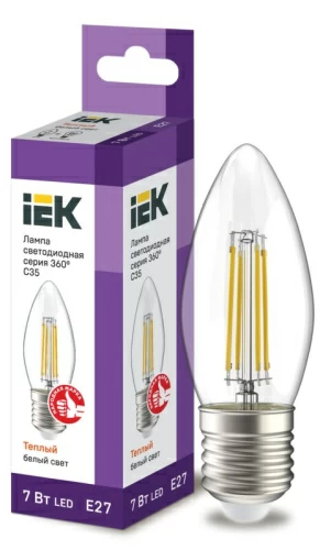 Лампа светодиодная C35 свеча прозр. 7Вт 230В 3000К E27 серия 360° IEK