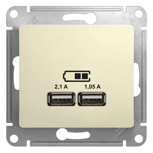 Розетка USB A+A, 5В/2,1 А, 2х5В/1,05 А, механизм, БЕЖЕВЫЙ, GLOSSA