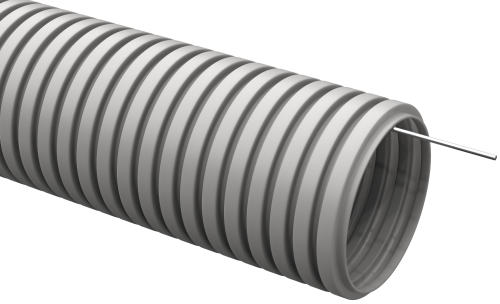 Труба ПВХ гибкая гофрированная д.50мм, лёгкая с протяжкой, 15м, цвет серый