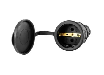 Розетка переносная с крышкой каучук 2P+PE 230V 16А IP44 черная (DYNEL)