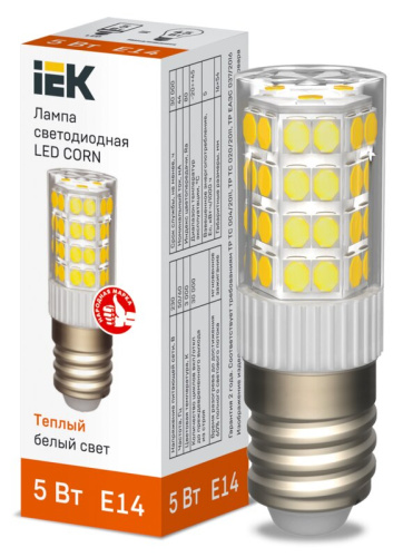 Лампа светодиодная CORN капсула 5Вт 230В 3000К керамика E14 IEK			