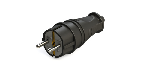 Вилка 2К+З прямая каучуковая 16А/250В IP44 Чёрная MultiSet Systeme