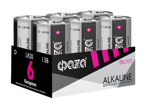 Щелочная батарейка D ФАZА LR20 Alkaline Pack-6