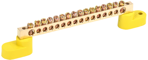 Шина PE "земля" на двух угловых изоляторах ШНИ-6х9-16-У2-Ж IEK