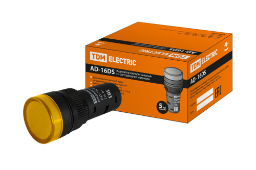 Лампа AD16DS(LED)матрица d16мм желтый 230B AC TDM