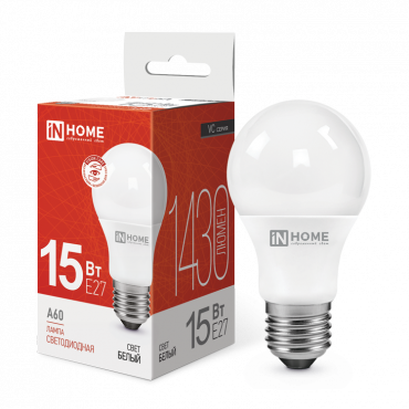 Лампа светодиодная LED-A60-VC 15Вт 230В E27 4000К 1350Лм IN HOME