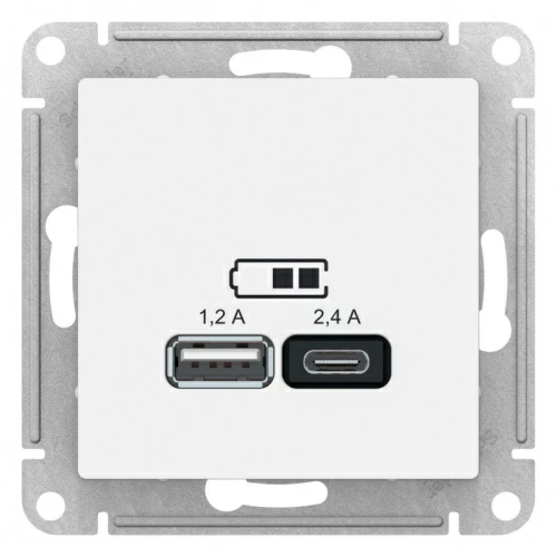 Розетка USB A+С, 5В/2,4 А, 2х5В/1,2 А, механизм, БЕЛЫЙ