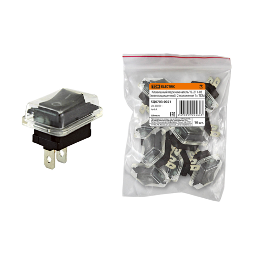 Клавишный переключатель YL-211-03 черный (влагозащищенный) 2 положения 1з  TDM