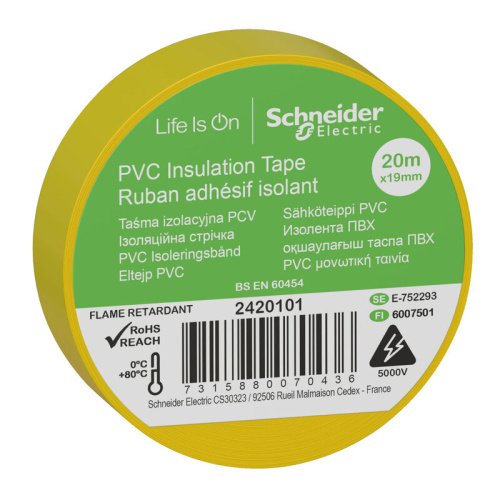 Изолента ПВХ 19ммХ20м толщина-0,13мм ЖЁЛТАЯ Schneider Electric