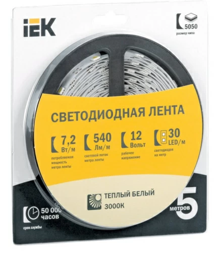 Светодиодная лента 5м  блистер  LSR-3528W-WW120-9.6-IP20-12V IEK